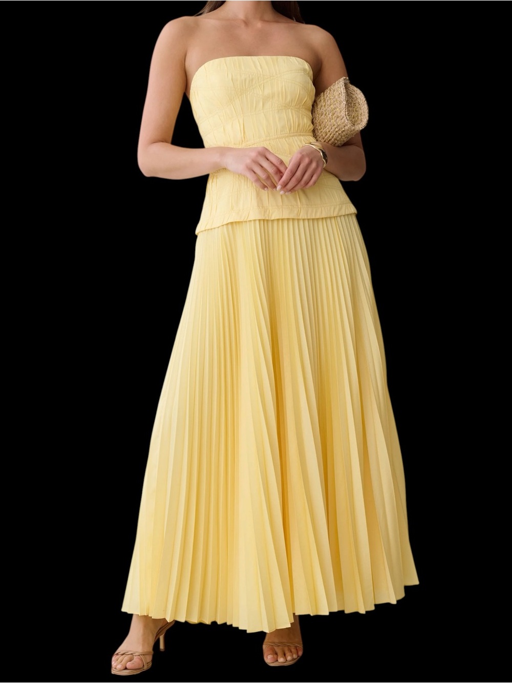 Few Moda o.p.t. Strapless Yellow Pleated Maxi Dress NWT